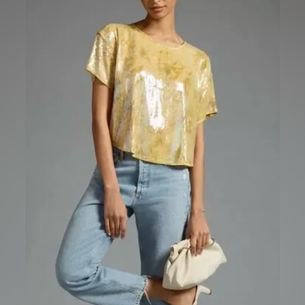 Anthropologie Pilcro Sequin Crop Top Yellow SZ M EUC